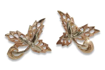 Vintage rose pink 14k 585 gold  maple leaf earrings ven177