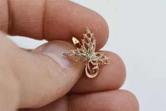 Vintage rose pink 14k 585 gold  maple leaf earrings ven177