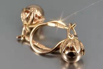 Російська троянда рожева радянська 14к 585 золото СРСР Старовинні сережки з м'ячем ven180