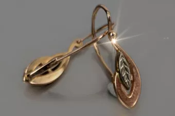 Російська троянда рожева радянська 14к 585 золото СРСР Старовинні сережки-листочки ven193