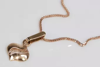 Русская роза розовая Советская 14к 585 золото СССР Винтажный лист кулон vpn005