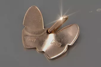 Vintage rose pink 14k 585 gold  Vintage butterfly pendant vpn022