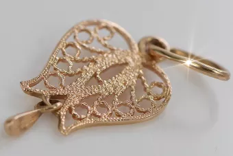 Rosa rusa rosa soviético 14k 585 oro URSS Colgante de hoja vintage vpn025
