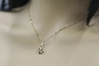 Rusă roz roz sovietic 14k 585 aur URSS Vintage pandantiv de flori VPN043