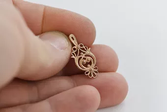 Rosa rusa rosa soviético 14k 585 oro URSS Colgante de hoja vintage vpn056