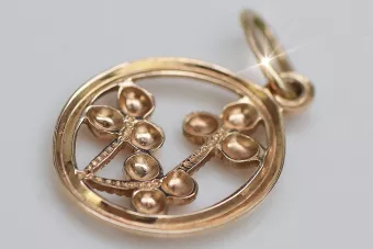 Руска роза розова съветска 14k 585 злато СССР реколта листа висулка vpn064