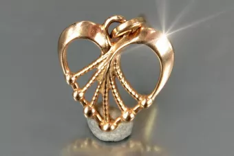 Vintage rose pink 14k 585 gold  Vintage heart pendant vpn076