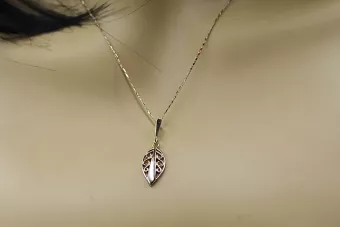 Vintage rožinis auksas žiedas Sovietų lapų 14k 585 SSRS pakaba vpn081