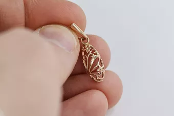 Rosa rusa rosa soviético 14k 585 oro URSS Colgante de hoja vintage vpn083