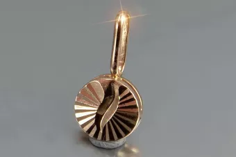 Russische Rose Rosa Sowjetische 14k 585 Gold UdSSR Vintage Kreis Anhänger vpn085