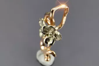 Russische Rose Rosa Sowjet 14k 585 Gold UdSSR Vintage Blumenanhänger vpn096
