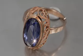 Sovietinis 14k 585 aukso rusiško rožinio aukso žiedas su Aleksandrito rubino safyro smaragdo kubinis cirkonis vrc374