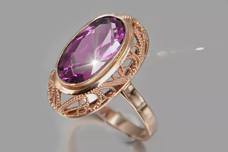 Russisch Sowjetrosa 14 Karat 585 Gold Alexandrit Rubin Smaragd Saphir Zirkon Ring vrc374
