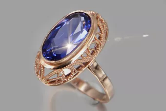 Anillo de oro rosa soviético ruso 14K Alejandrita Rubí Esmeralda Zafiro Zircon 585 vrc374
