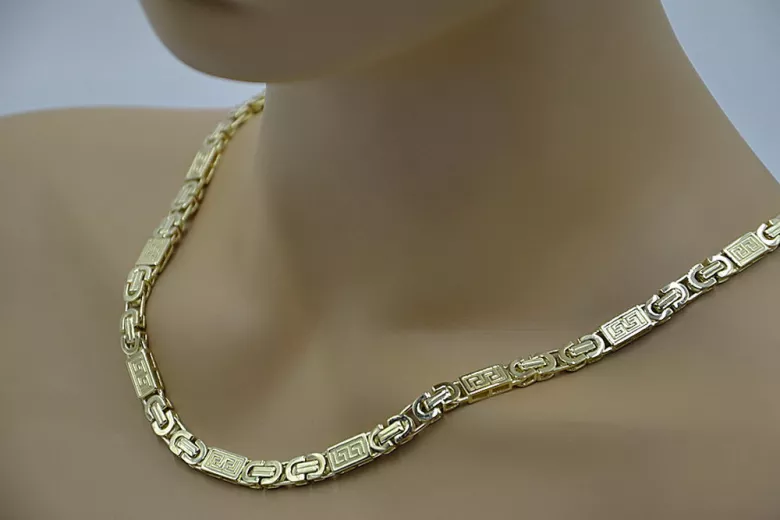 Srebrny łańcuszek pozłacany żółte złoto 925 wzór Królewski Versac  grecki Unikat cc050yp