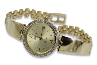 Galben italian 14k 585 doamnă de aur ceas Geneve lw079y