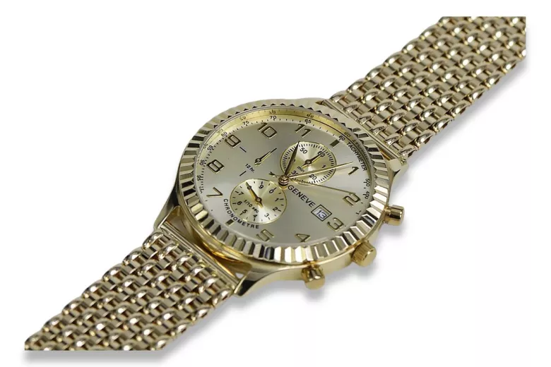 Італійський жовтий 14k 585 золотий чоловічий годинник Geneve mw007y&mbw013y