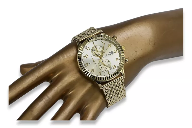 Італійський жовтий 14k 585 золотий чоловічий годинник Geneve mw007y&mbw013y