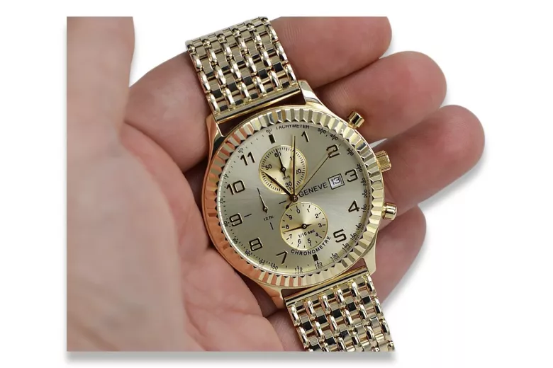 Galben italian 14k 585 aur ceas bărbați Geneve mw007y&mbw013y