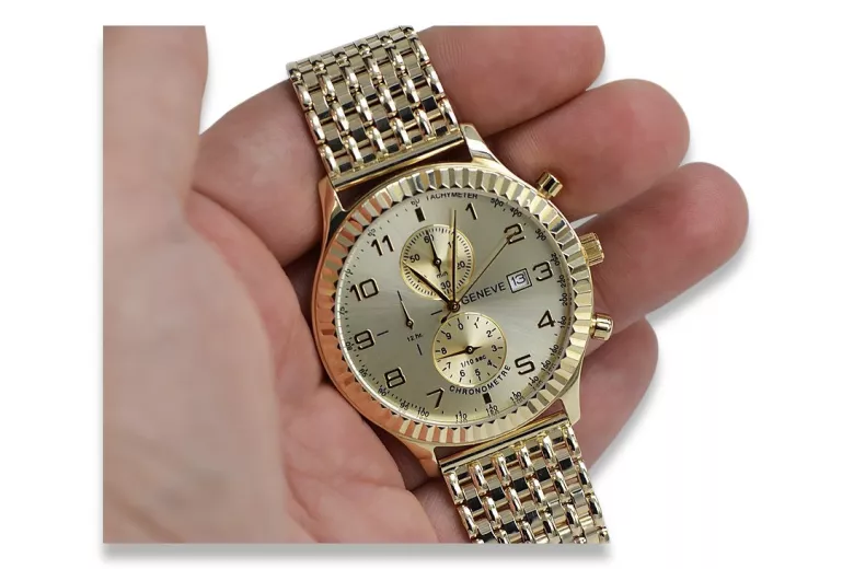 Желтые 14к 585 золотых мужских часов Geneve mw007ydy&mbw013y
