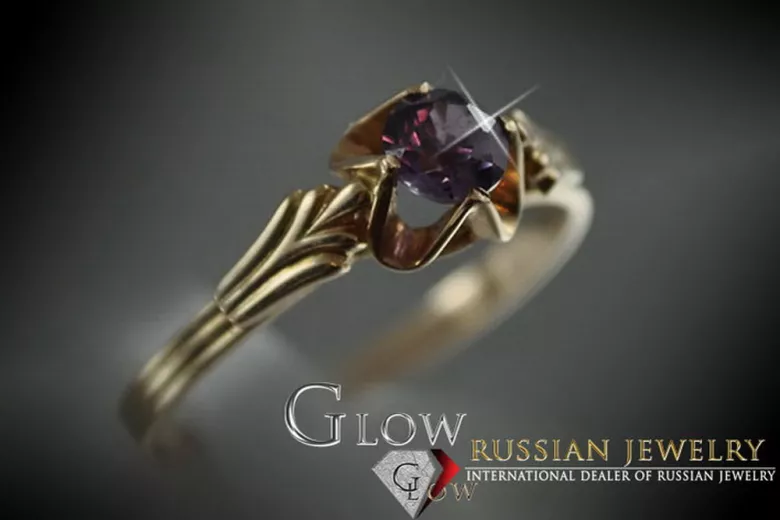 Ruso Soviet rosa 14k 585 oro Alejandrita Rubí Esmeralda Zafiro Zircón anillo vrc001