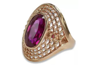 Sovětský 14k 585 Zlatý ruský kruh růžového zlata s Alexandry Rubin Sapphire Emerald Zircon VRC156