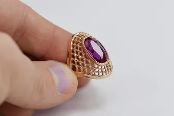 Soviet 14k 585 Zlatý Ruský Ring of Pink Gold s Alexandry Rubin Sapphire Emerald Zirkón VRC156