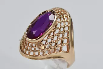 Soviet 14k 585 Zlatý Ruský Ring of Pink Gold s Alexandry Rubin Sapphire Emerald Zirkón VRC156