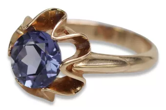 Sovětský 14k 585 Zlatý ruský kruh růžového zlata s Alexandry Rubin Sapphire Emerald Zircon VRC046