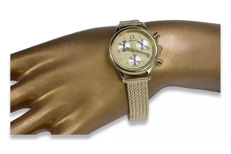 Italienisch Gelb 14k 585 Gold Damen Armbanduhr Geneve Uhr lw019y&lbw003y