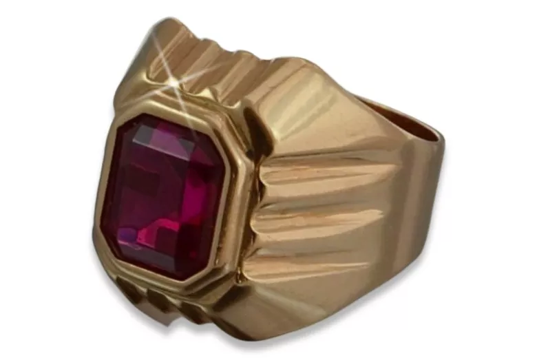 Vyrų rusų žiedas raudonas rožinis 14k aukso 585 su Aleksandritu Vintage vsc002