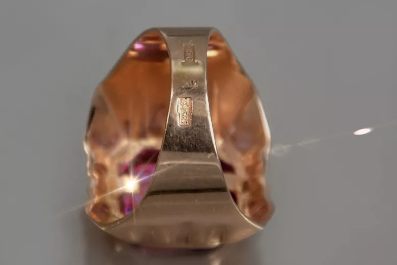 Vyrų rusų žiedas raudonas rožinis 14k aukso 585 su Aleksandritu Vintage vsc002