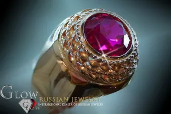 Rosyjski sygnet męski z czerwonego różowego 14k złota 585 z Aleksandrytem Rubinem Vintage vsc005