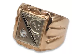 Russian rose Soviet pink 14k gold 585 Men's Zircon signet ring Vintage vsc038