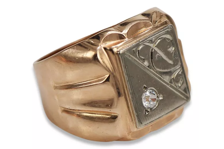 Vintage rose pink pink 14k gold 585 Men's Zircon signet ring Vintage vsc038