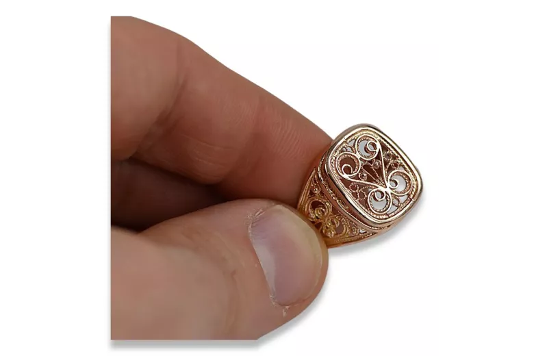Руска роза Съветски 14k 585 злато Мъжки пръстен за печат vsn053