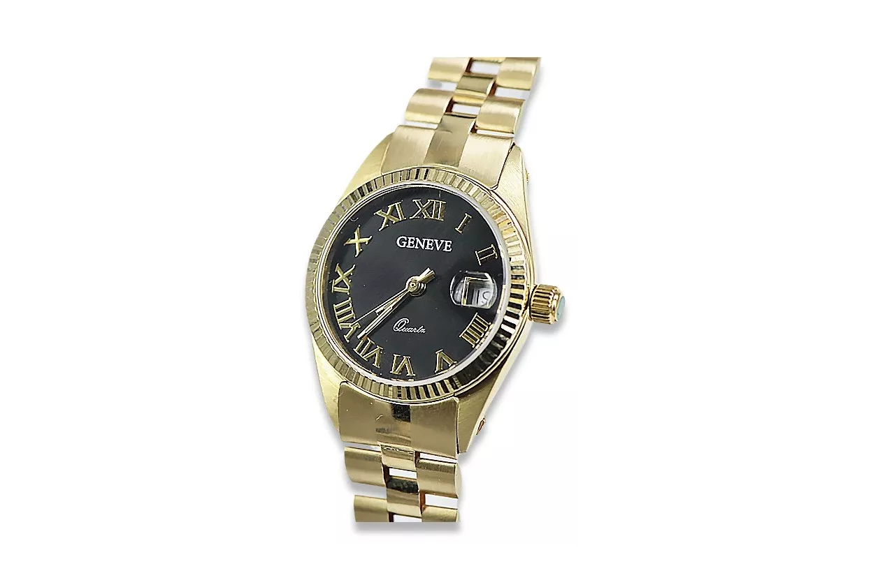 Prześliczny 14k 585 złoty damski zegarek Geneve lw059ydbc