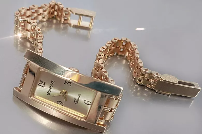 Prześliczny 14K złoty damski zegarek Geneve lw001r