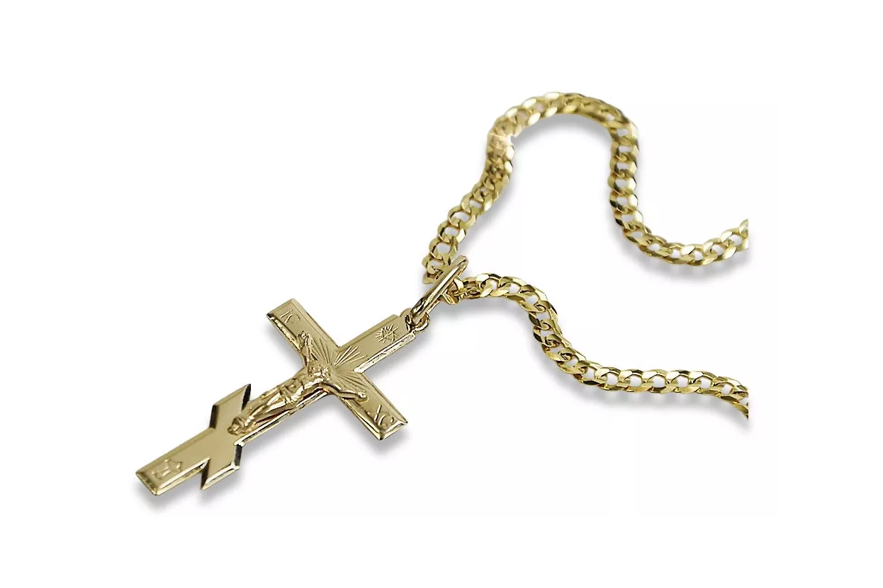 Gold Orthodox Cross Anhänger & Gurmeta 14k Goldkette oc001y&cc001y