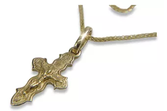 Colgante de la Cruz Ortodoxa de Oro de 14k y cadena de oro Spiga oc014y&cc036y