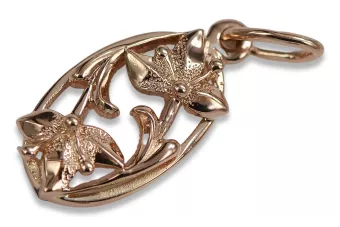 Руска роза розова съветска 14k 585 злато СССР реколта листа висулка vpn012