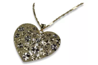 Pendentif coeur moderne en or italien 14 carats & chaîne de corde cpn003yw & cc012y