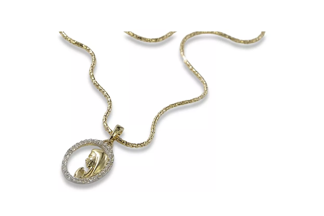 Богородица 14k златен медальон и змийска верига pm011y&cc080y