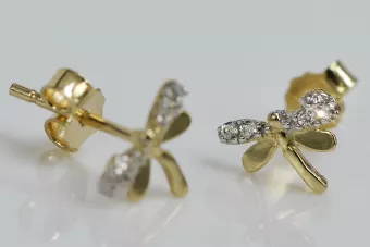 Italienisch 14k 585 Gelbgold Libelle Zirkon Ohrringe cec015y