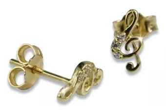 Italian 14k 585 yellow gold treble clef earrings cec003y