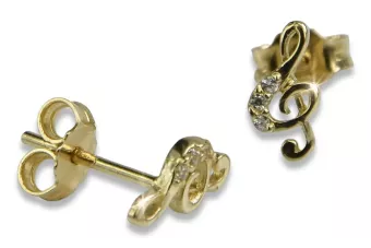 Italian 14k 585 yellow gold treble clef earrings cec024y