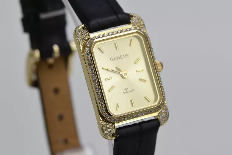 Prześliczny 14K 585 złoty damski zegarek Geneve lw054y
