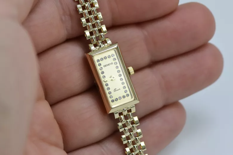 Prześliczny 14K 585 złoty damski zegarek Geneve lw056y