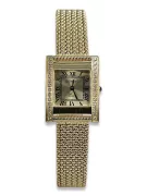 14K Gold Women's Watch, Rectangular, Italian, Cyrkonia