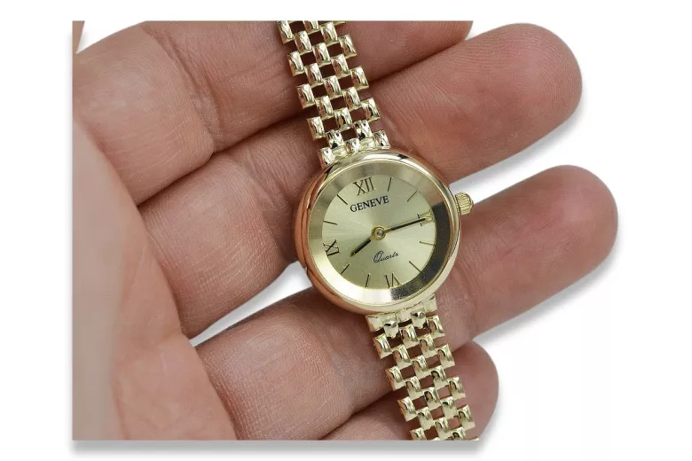 Prześliczny 14K 585 złoty damski zegarek Geneve lw069y